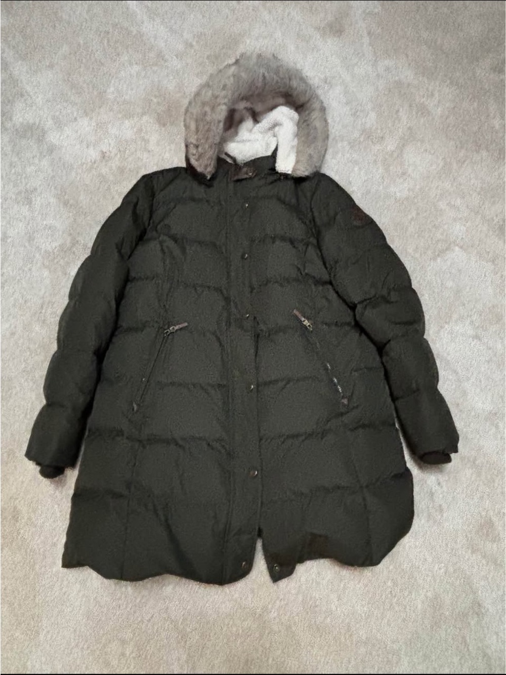 Lauren Ralph Lauren down puffer coat women M Olive faux sherpa removable hood